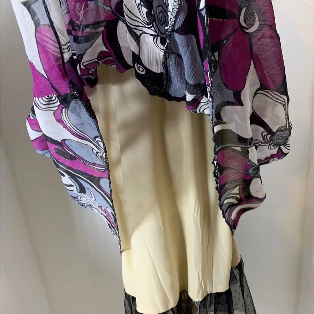 Lucy Collection Floral Midi Dress Purple Straps Black Mix Floaty V-Neck UK12 - Picture 8 of 14